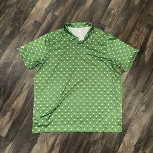 Caddy Cart Golf‎ Polo Shirt All-Over-Print Golf Ball Green Men's Size XL